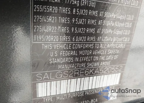 2019 Land Rover Range Rover 5.0L V8 Supercharged из США, поврежденный, VIN SALGS2RE6KA520552